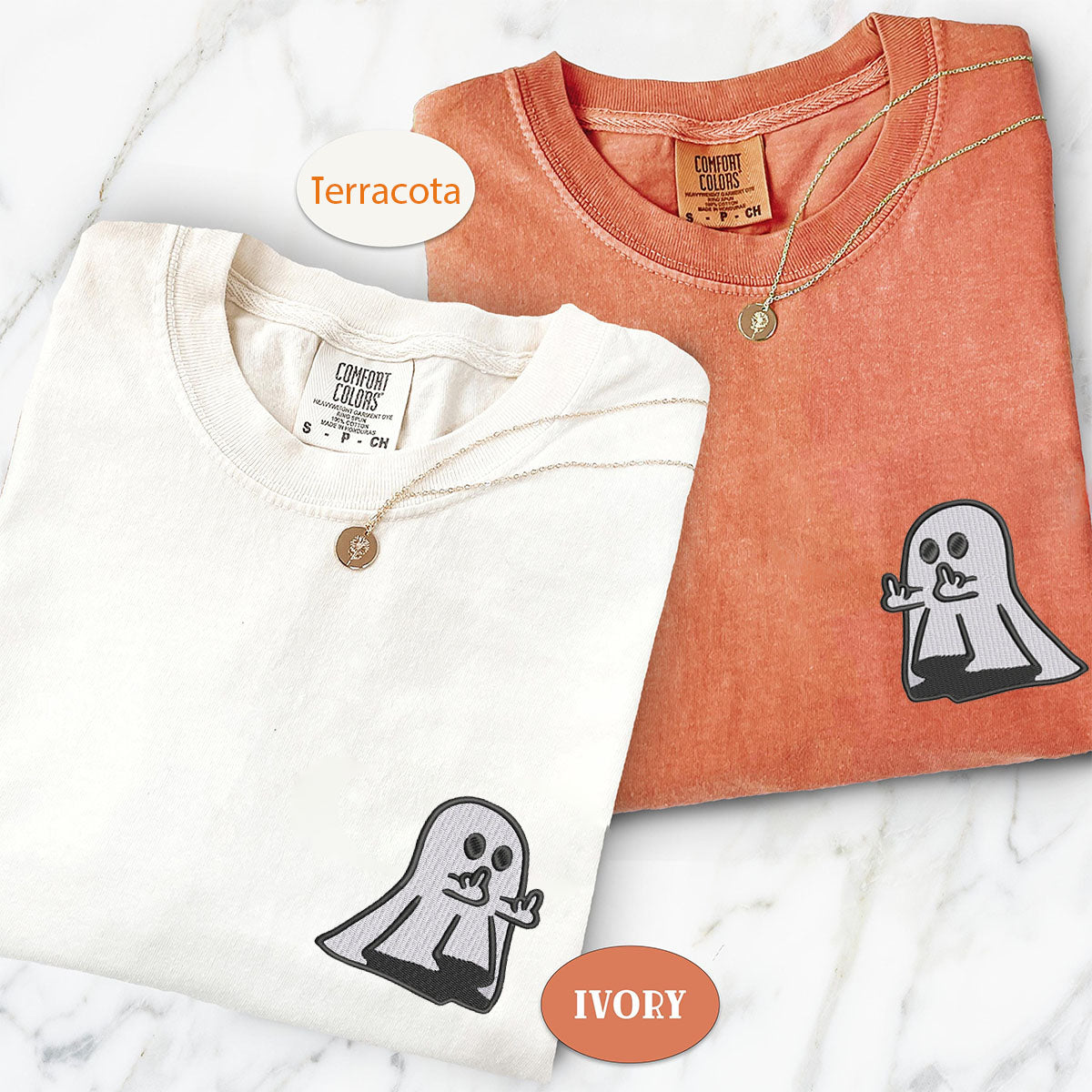 Custom Embroidered Ghost Cute Hands Matching T-shirts for Couples