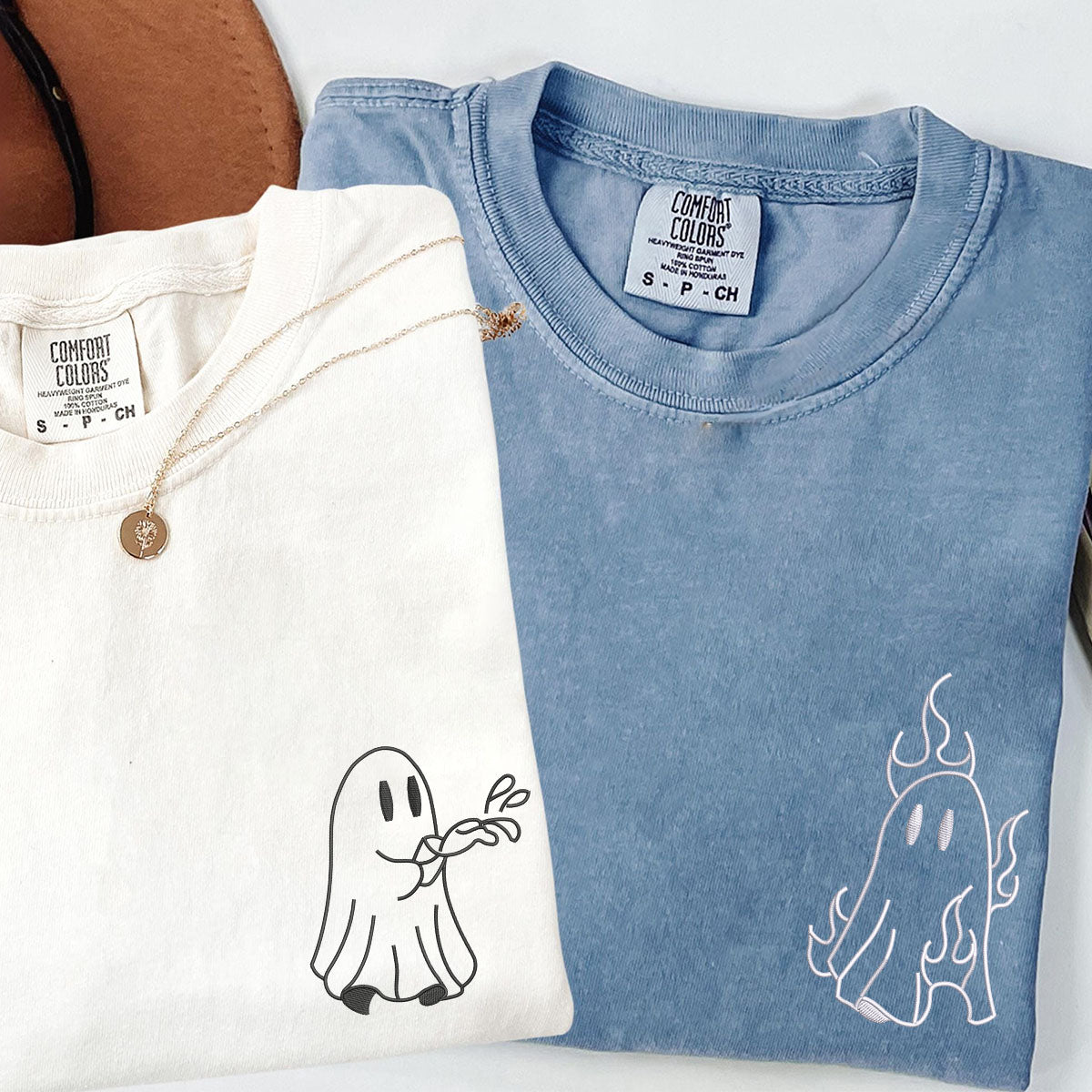 Custom Embroidered Ghost Firefighter Matching T-shirts for Couples