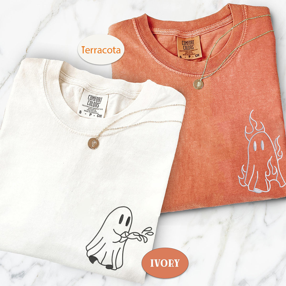 Custom Embroidered Ghost Firefighter Matching T-shirts for Couples