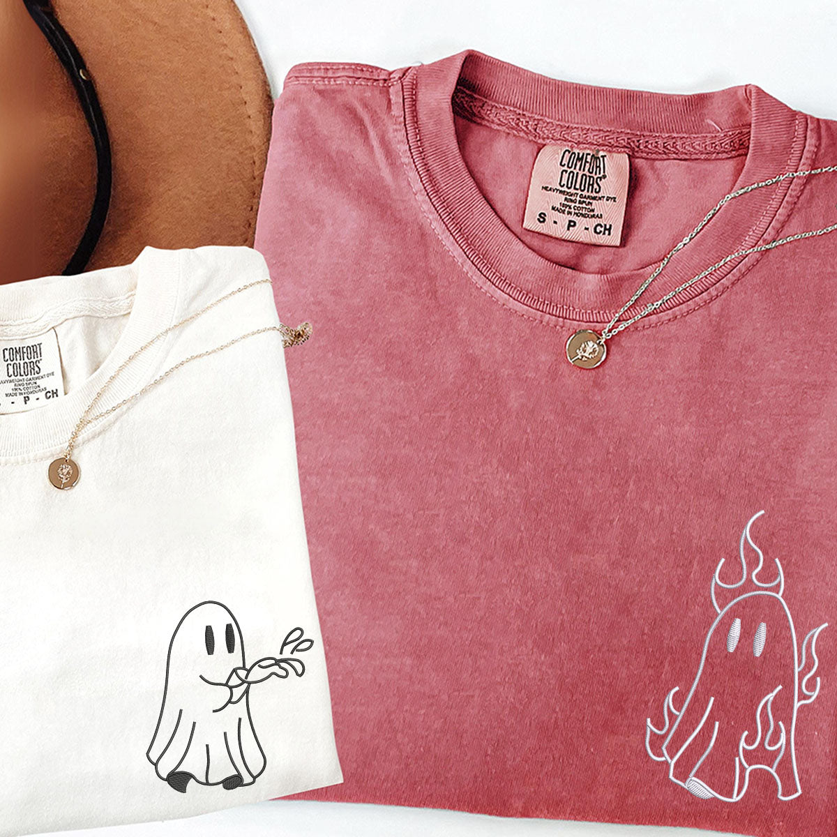 Custom Embroidered Ghost Firefighter Matching T-shirts for Couples