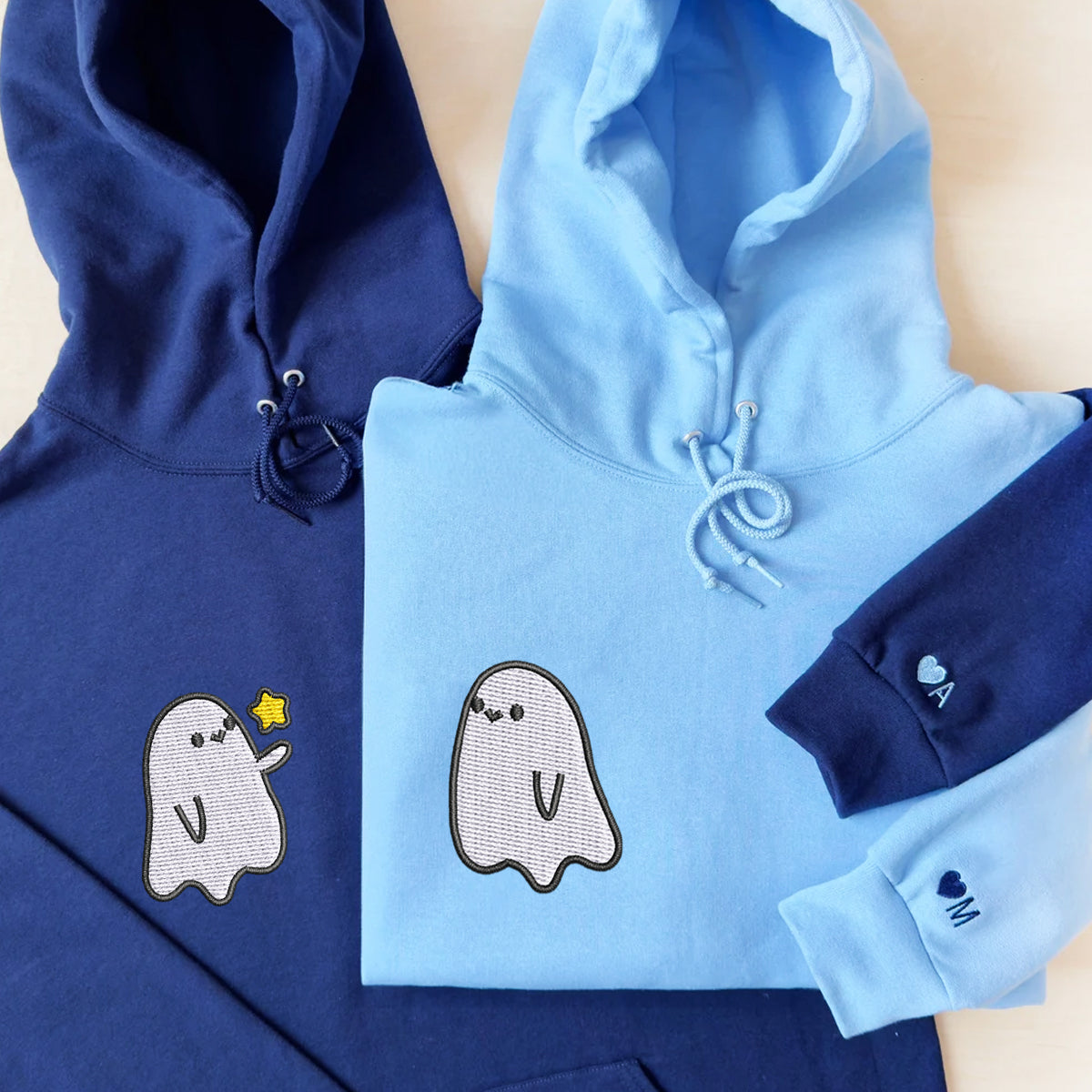 Custom Embroidered Ghost Spooky Season Couples Embroidered Hoodies V2 - mymatchhoodie