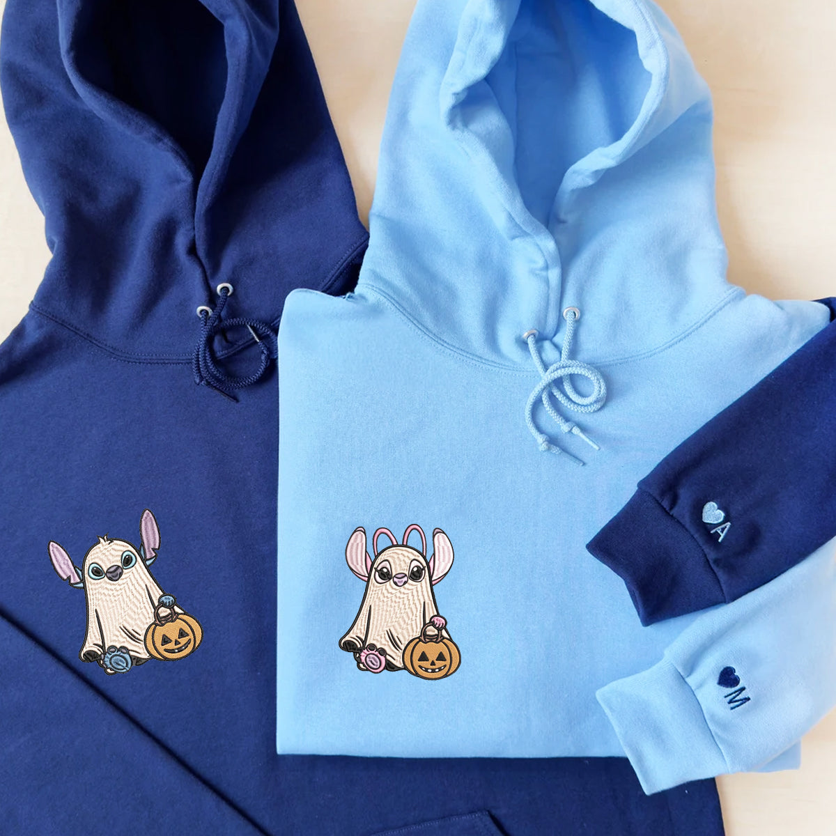 Custom Embroidered Halloween Hoodies For Couples, Trick or Treat Ghost Couples Embroidered Matching Hoodie