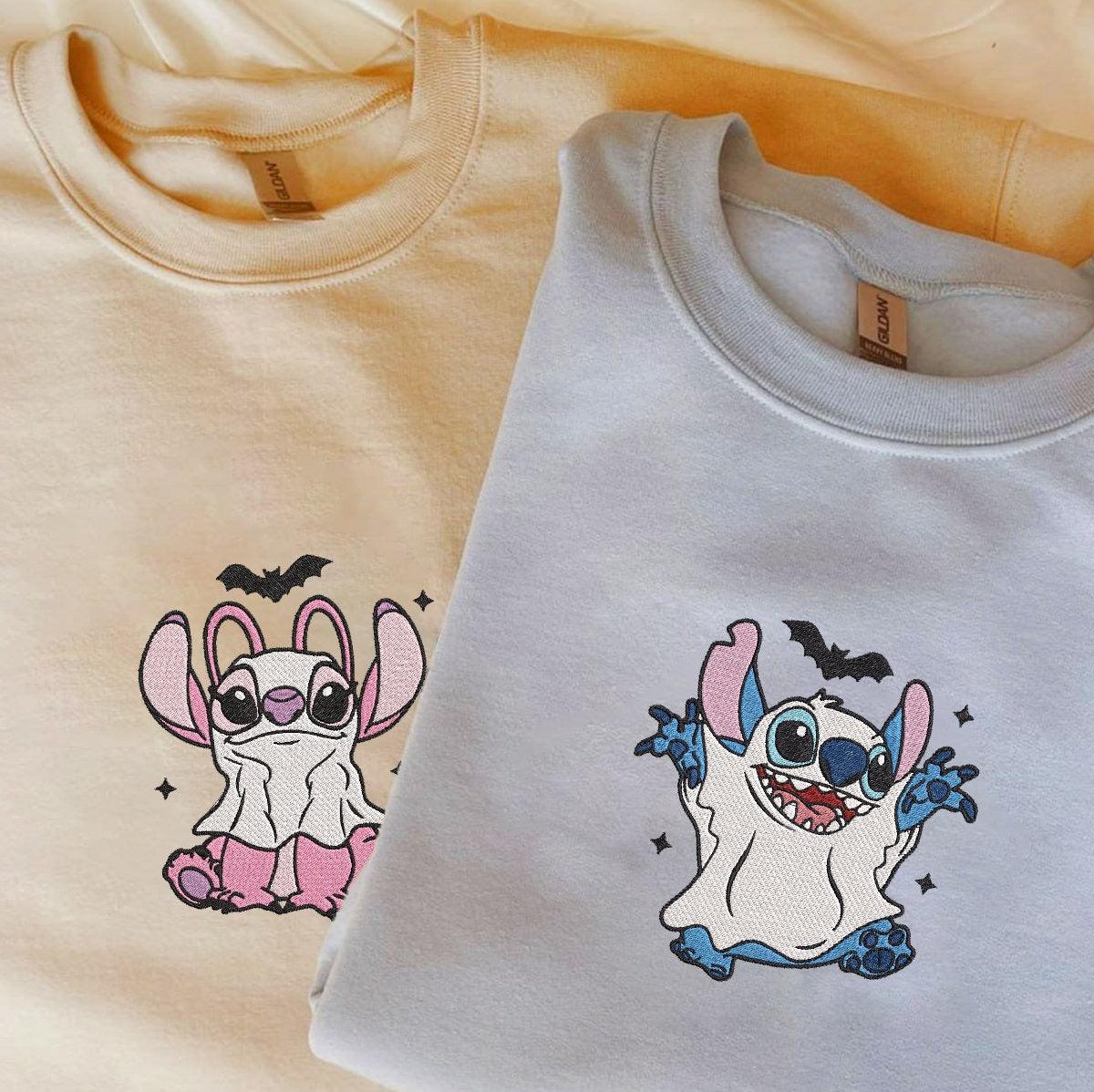 Custom Embroidered Halloween Hoodies for Couples, Cute Cartoon Alien Ghost Hoodie, Matching Couple Halloween Outfit