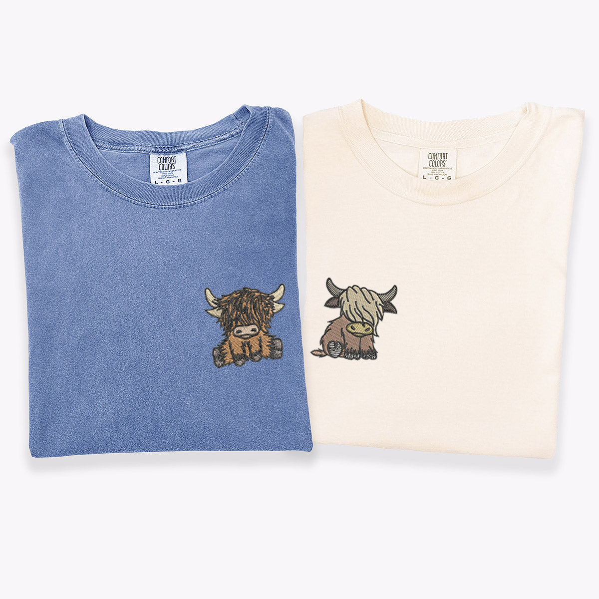 Custom Embroidered Highland Cow Matching T-shirts for Couples