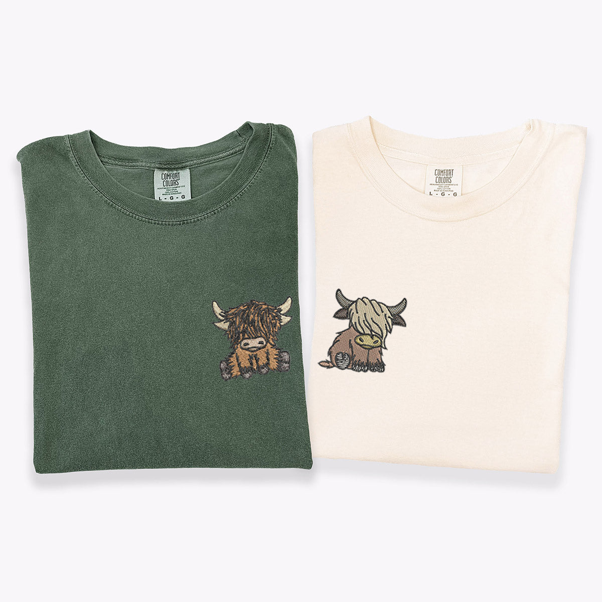 Custom Embroidered Highland Cow Matching T-shirts for Couples