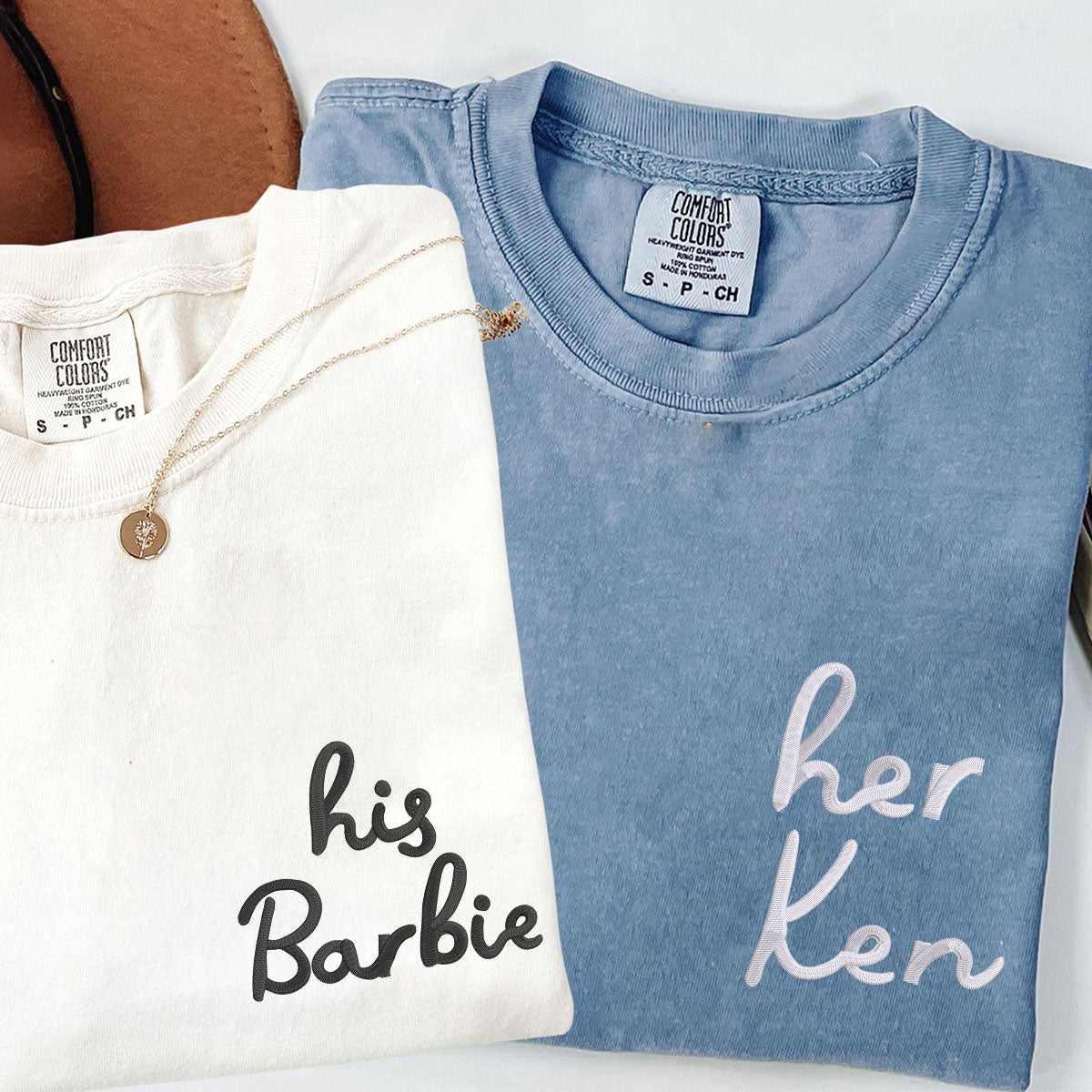 Custom Embroidered His Barbie Her Ken Matching T-shirts for Couples