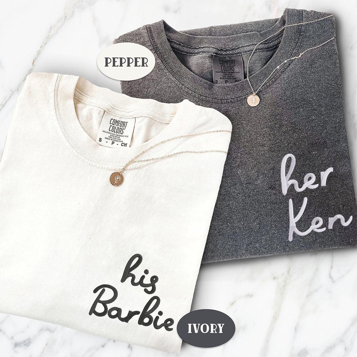 Custom Embroidered His Barbie Her Ken Matching T-shirts for Couples