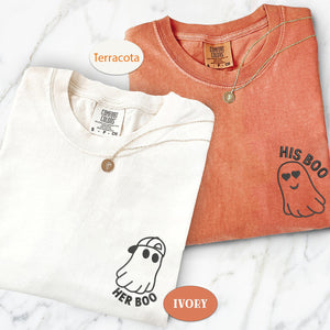Custom Embroidered His Boo Her Boo Matching T-shirts for Couples