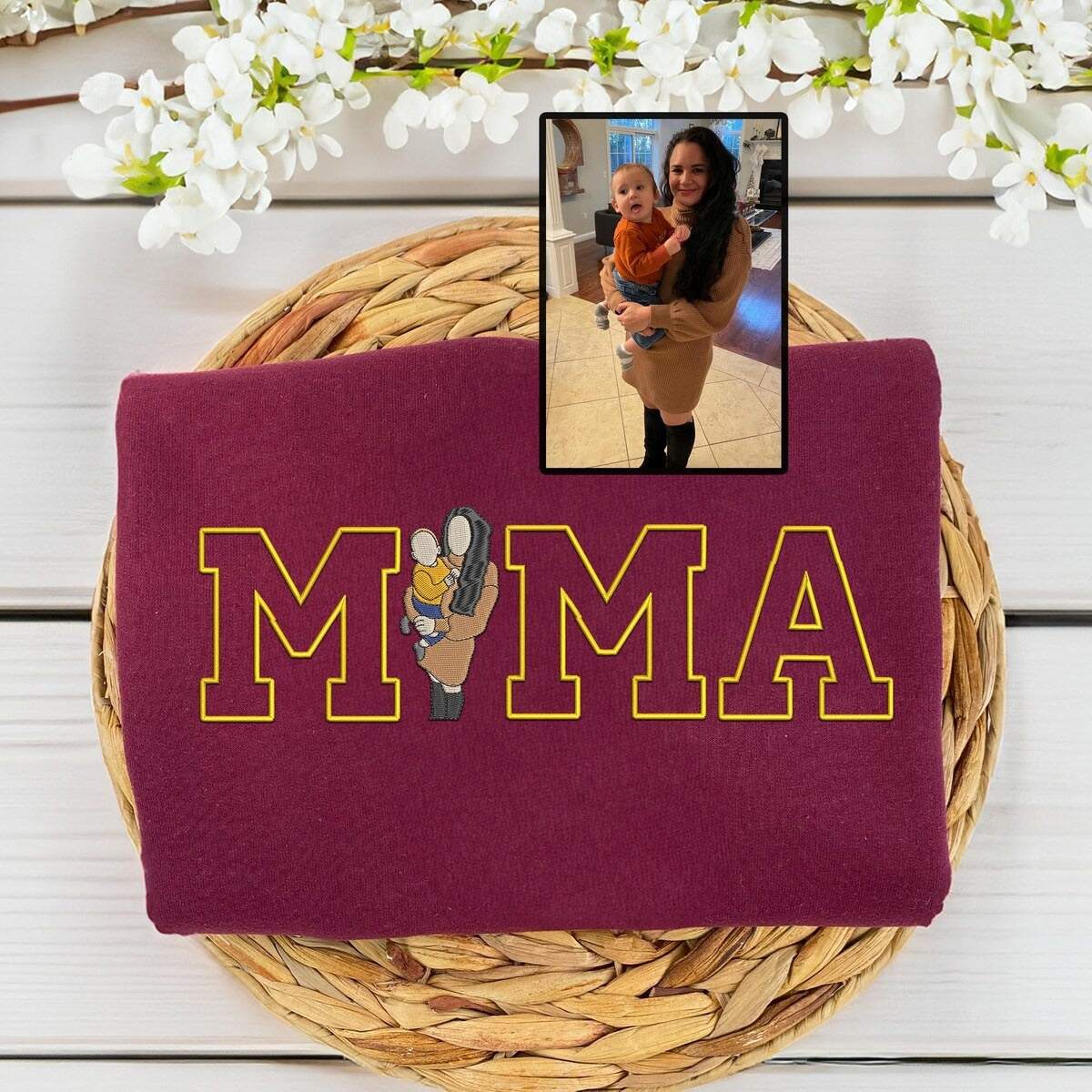 Personalized Mama Sweatshirt with Custom Embroidered Family Portrait | Mother’s Day Gift