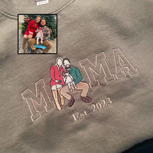 Custom Embroidered Hoodie Mama and Kids Portrait, Varsity Hoodie, Custom Embroidery Sweater For Mom