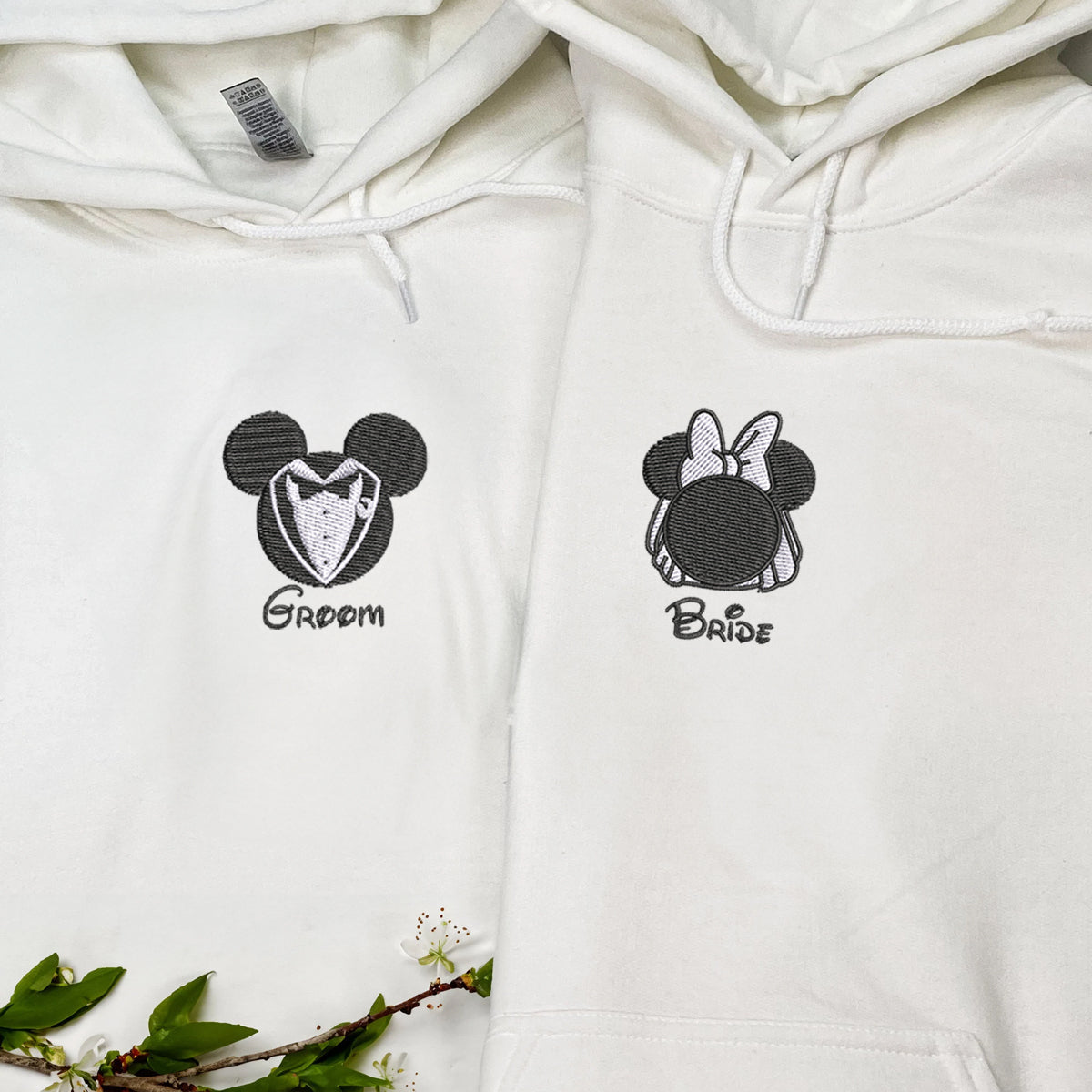 Custom Embroidered Hoodies For Couples, Custom Matching Couple Hoodie, Cartoon Mouses Bride Groom Couples Embroidered Hoodie