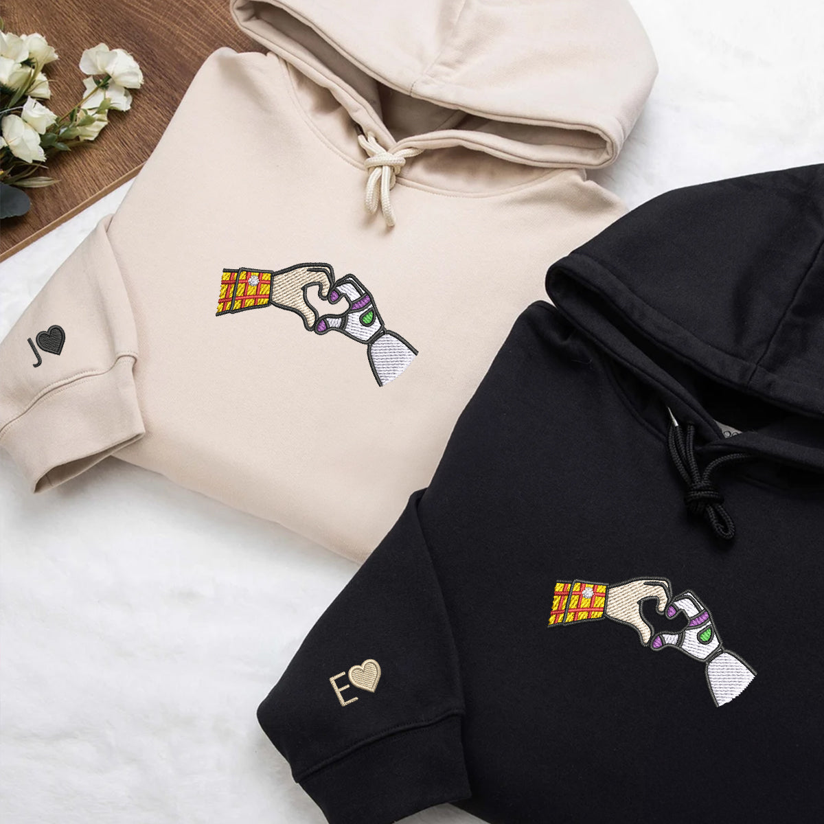 Custom Embroidered Hoodies For Couples, Custom Matching Couple Hoodie, Cute Cartoon Toys Couples Embroidered Hoodie