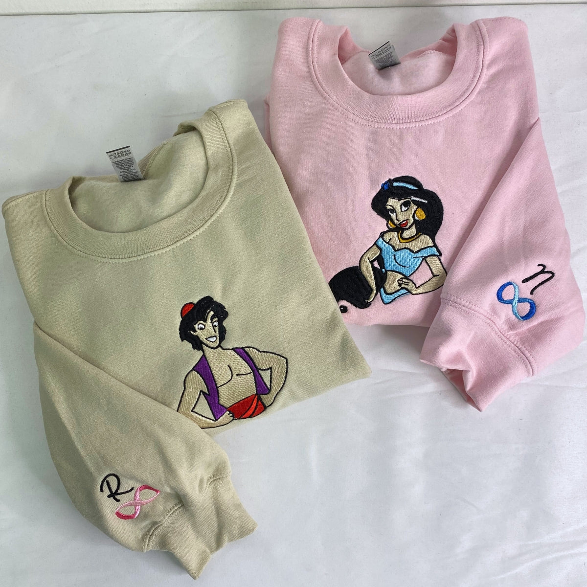 Custom Embroidered Sweatshirts For Couples, Custom Matching Couple Sweatshirt, Cute Princess Couples Embroidered Crewneck Sweater V2