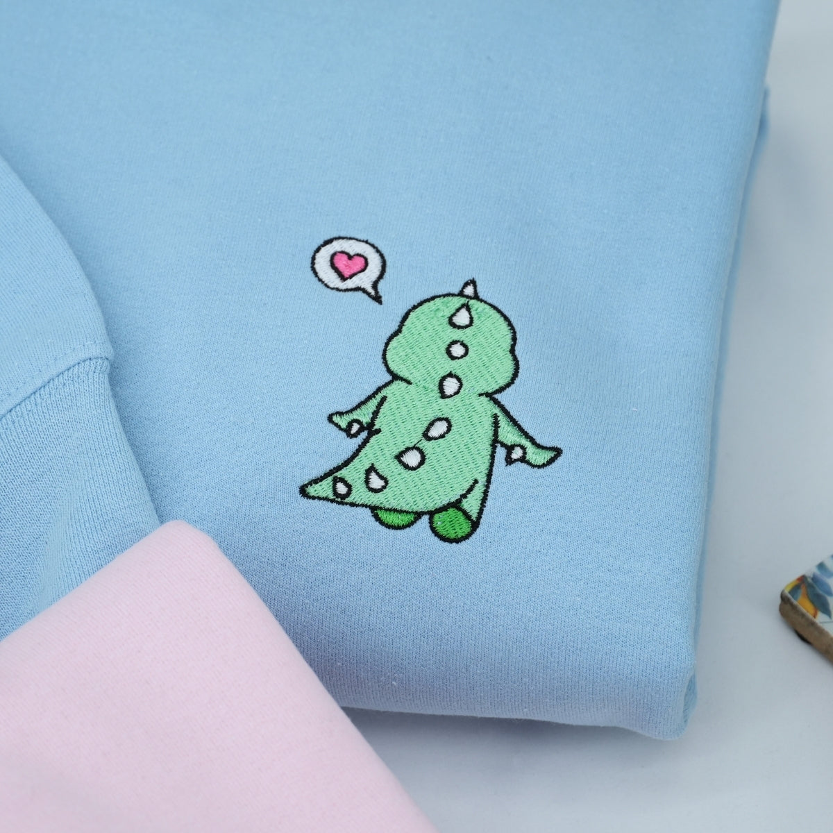 Custom Embroidered Funny Cartoon Dinosaur Anniversary Date Matching Couples Embroidered Sweatshirts