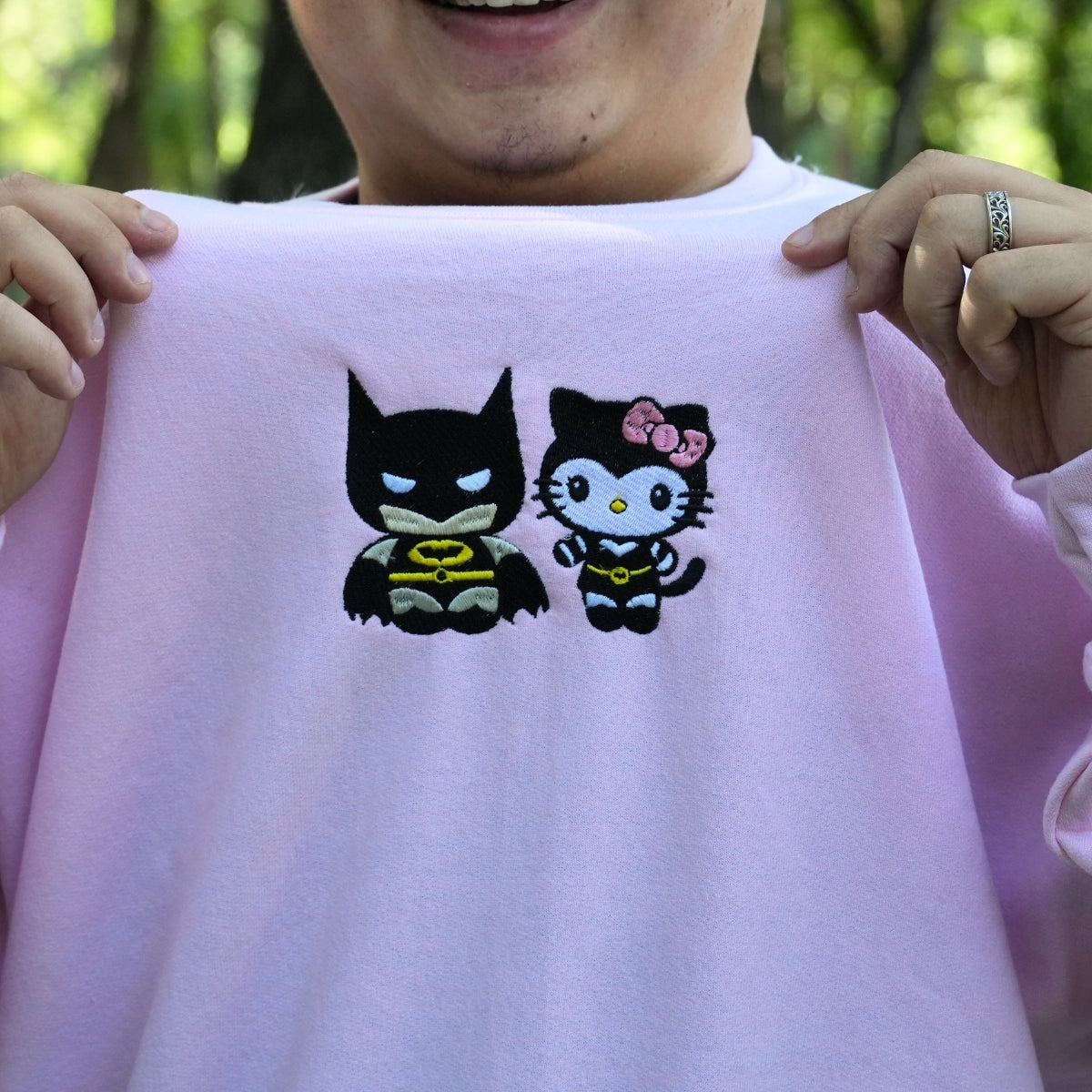 Custom Embroidered Hoodies For Couples, Custom Matching Couple Hoodies, Lovely Kitten Kiss Spider Chibi Embroidered Matching Couples Hoodie