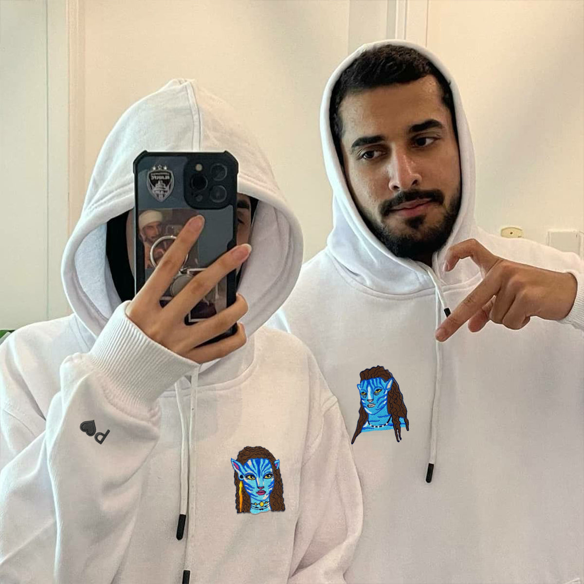 Custom Embroidered Hoodies & Sweatshirts for Couples with Initials, Mystical Alien Romance-Inspired Embroidery