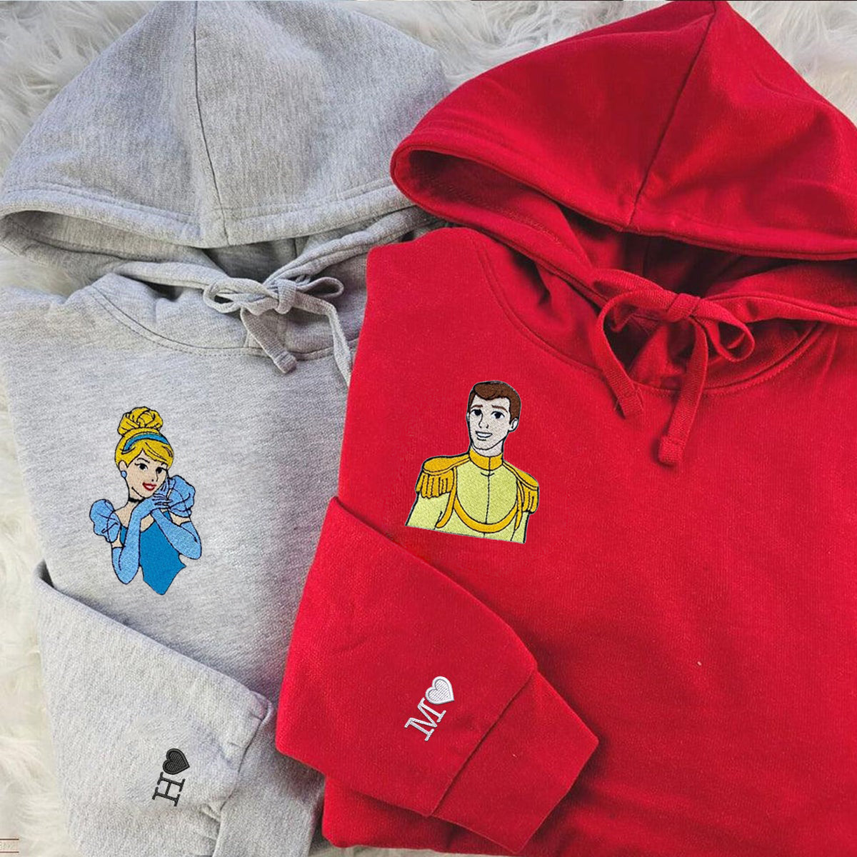 Custom Embroidered Hoodies & Sweatshirts for Couples with Initials, Royal Fairytale Couple Matching Set