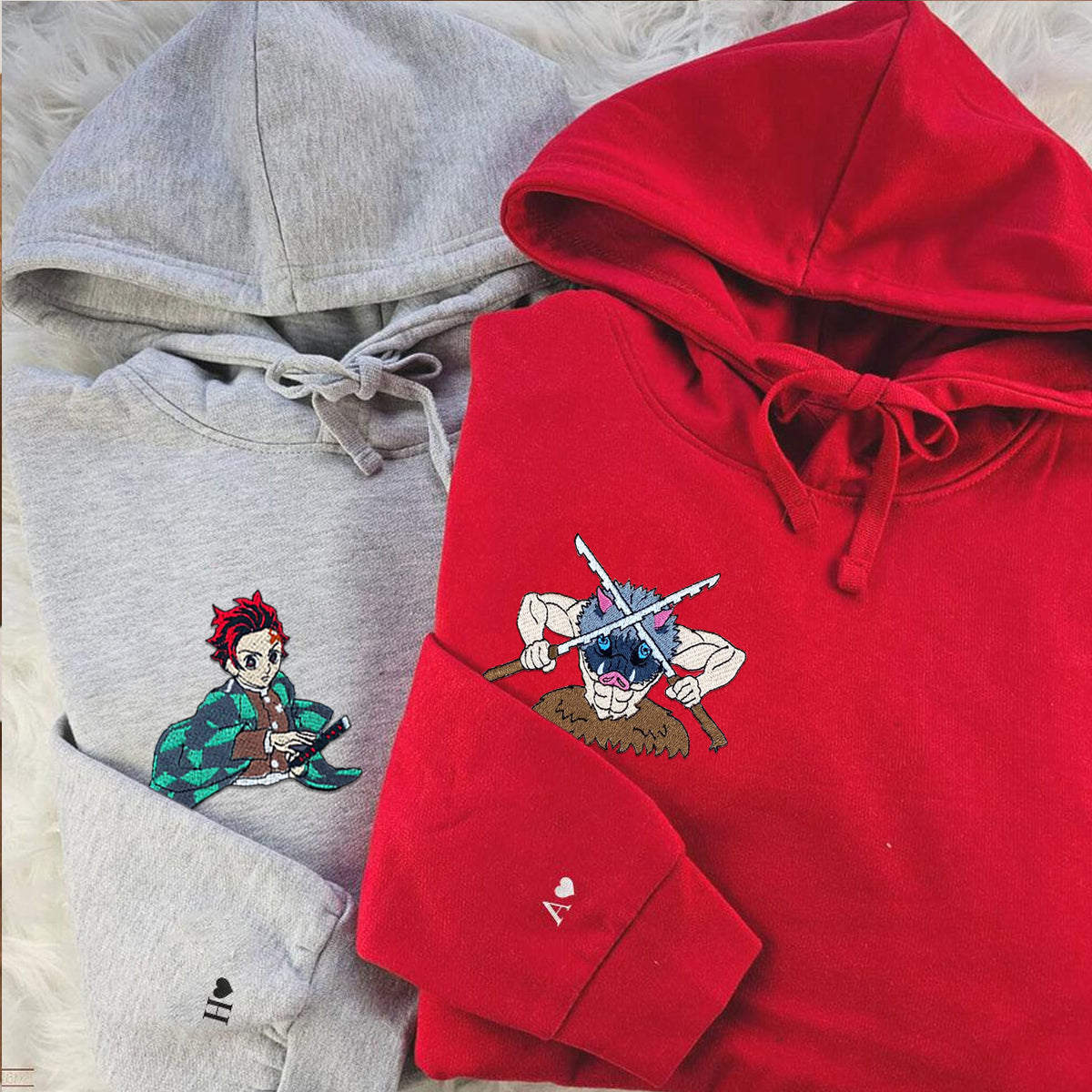 Custom Embroidered Hoodies for Couples, Couple Lovely Characters Embroidered Hoodie