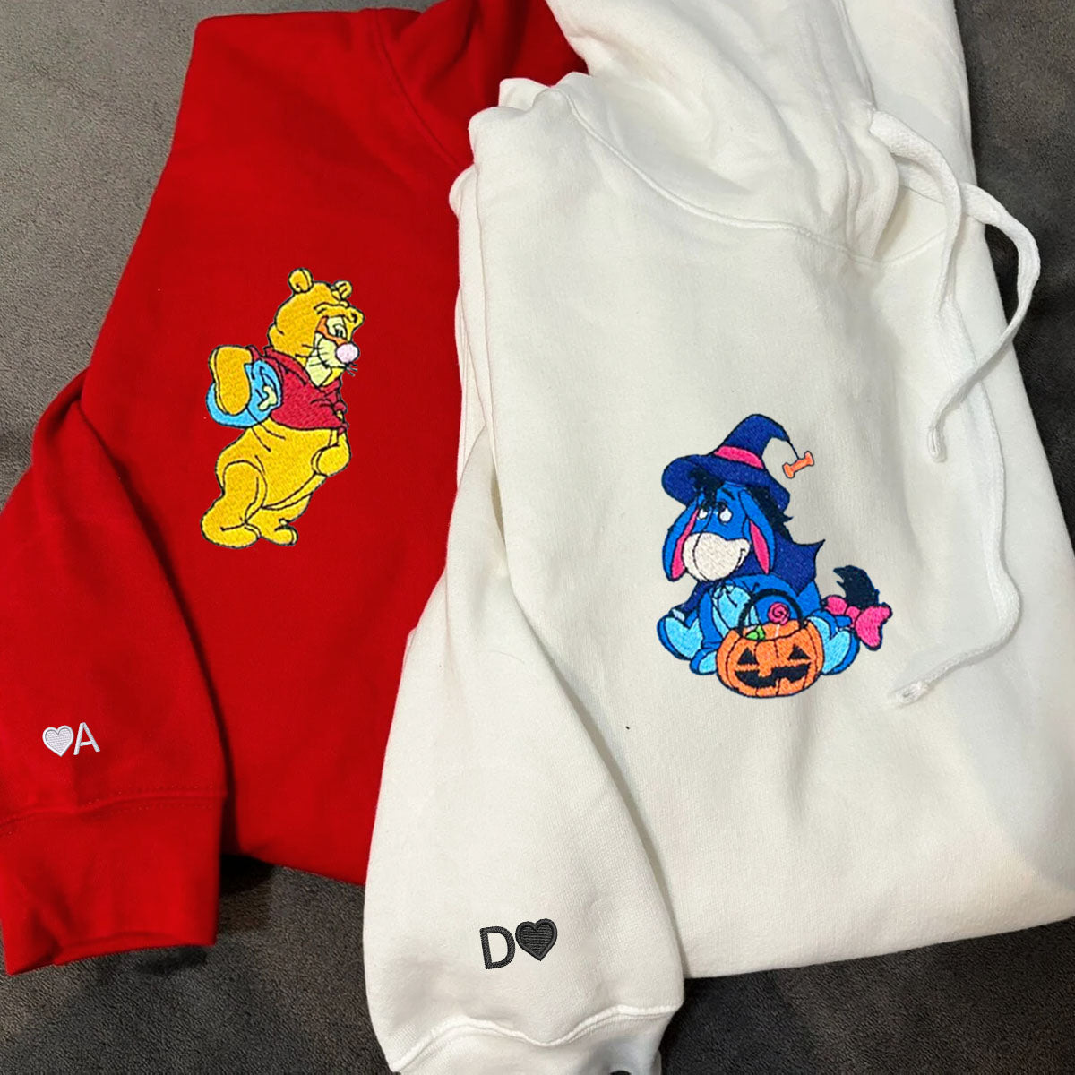 Custom Embroidered Hoodies for Couples, Cute Bear & Donkey Halloween Hoodie