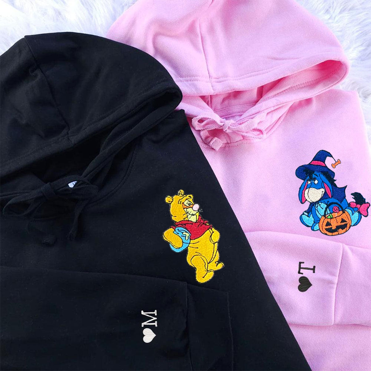 Custom Embroidered Hoodies for Couples, Cute Bear & Donkey Halloween Hoodie
