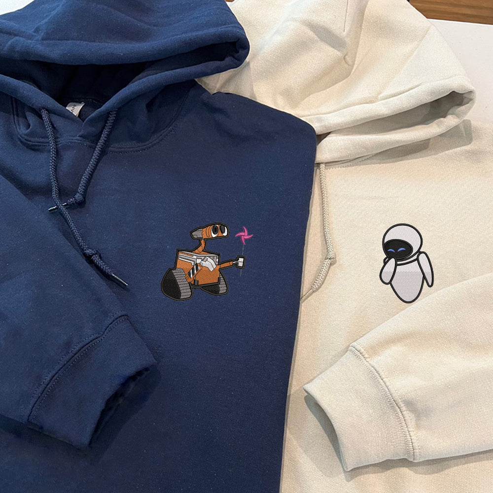 Custom Embroidered Hoodies for Couples, Matching Robot Love Hoodie, Cute Couples Embroidery Design