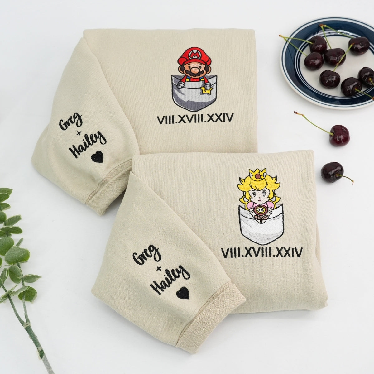 Custom Embroidered Hoodies for Couples, Matching Roman Numeral Date Hoodie, Cute Cartoon Inspired Couple Outfit