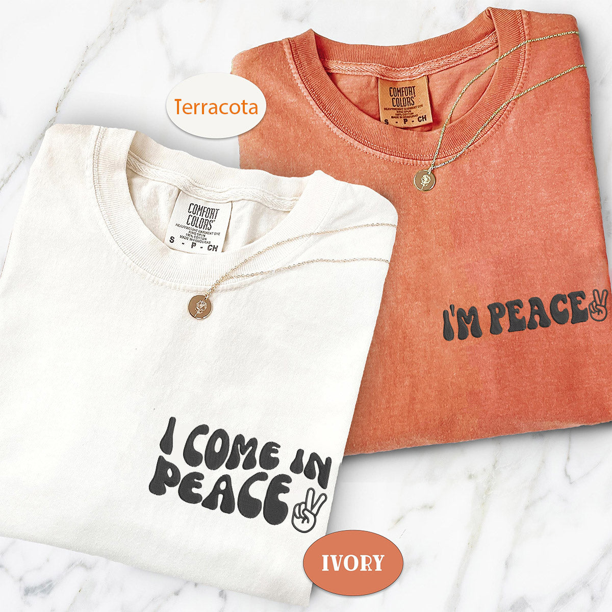 Custom Embroidered I Come In Peace Matching T-shirts for Couples