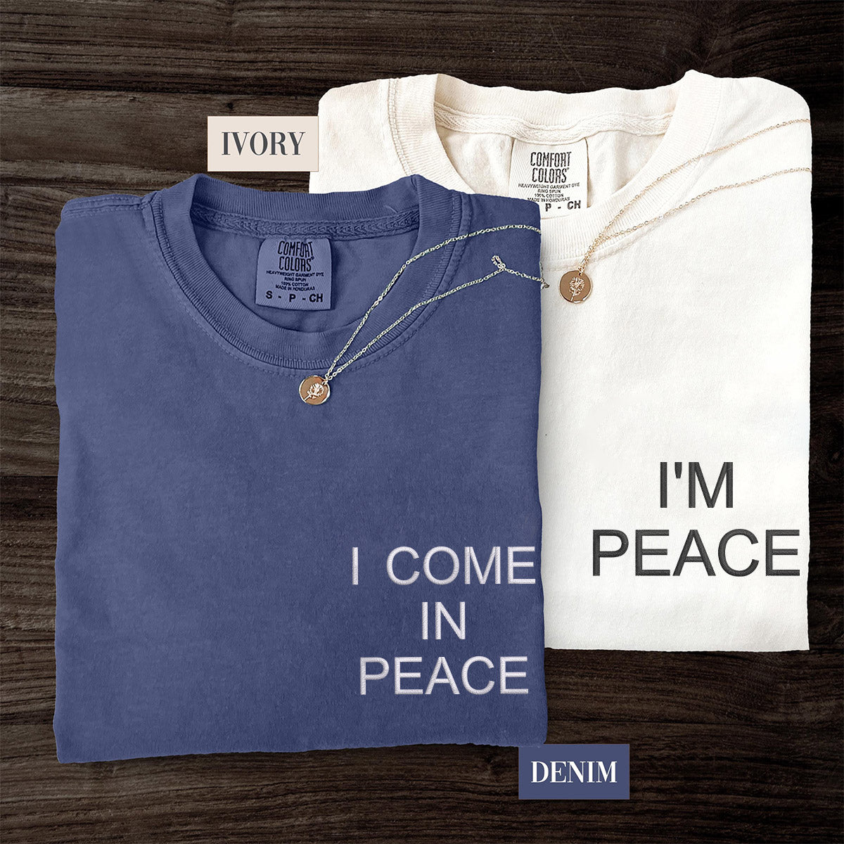 Custom Embroidered I Come In Peace Matching T-shirts for Couples