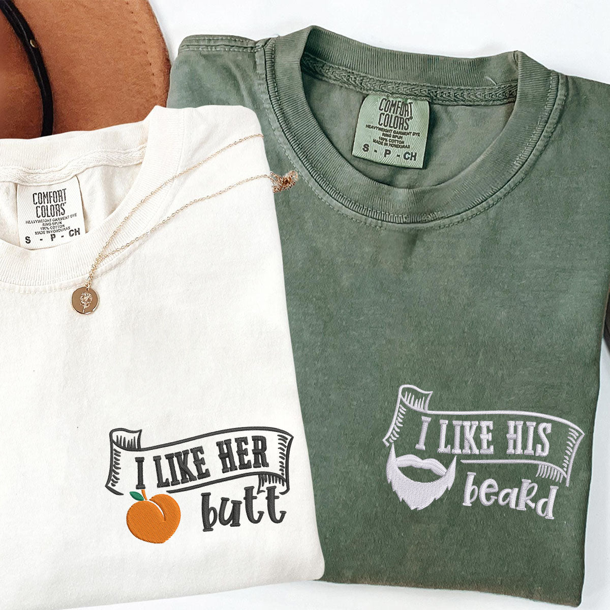 Custom Embroidered I Like His Beard Matching T-shirts for Couples