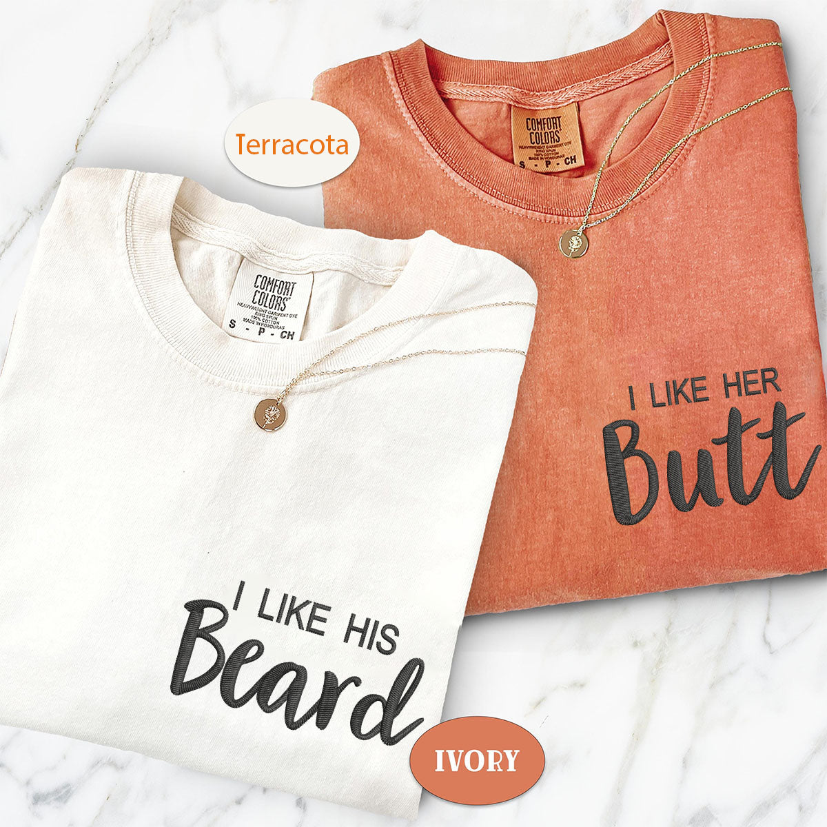 Custom Embroidered I Like His Beard Matching T-shirts for Couples