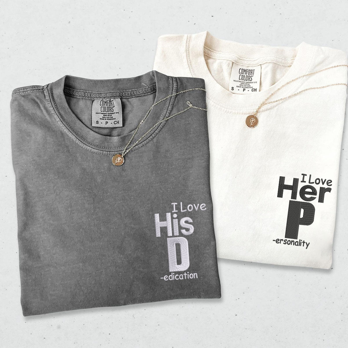 Custom Embroidered I Love His Dedication Matching T-shirts for Couples