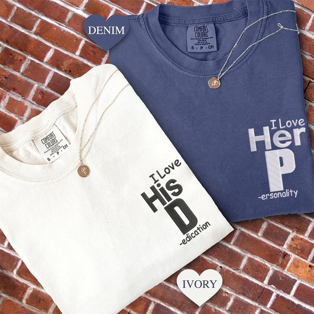 Custom Embroidered I Love His Dedication Matching T-shirts for Couples