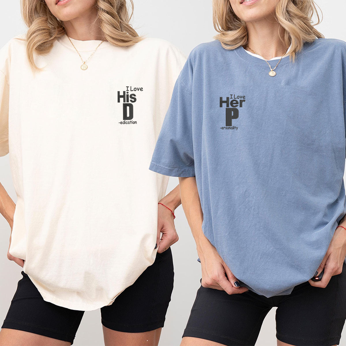 Custom Embroidered I Love His Dedication Matching T-shirts for Couples