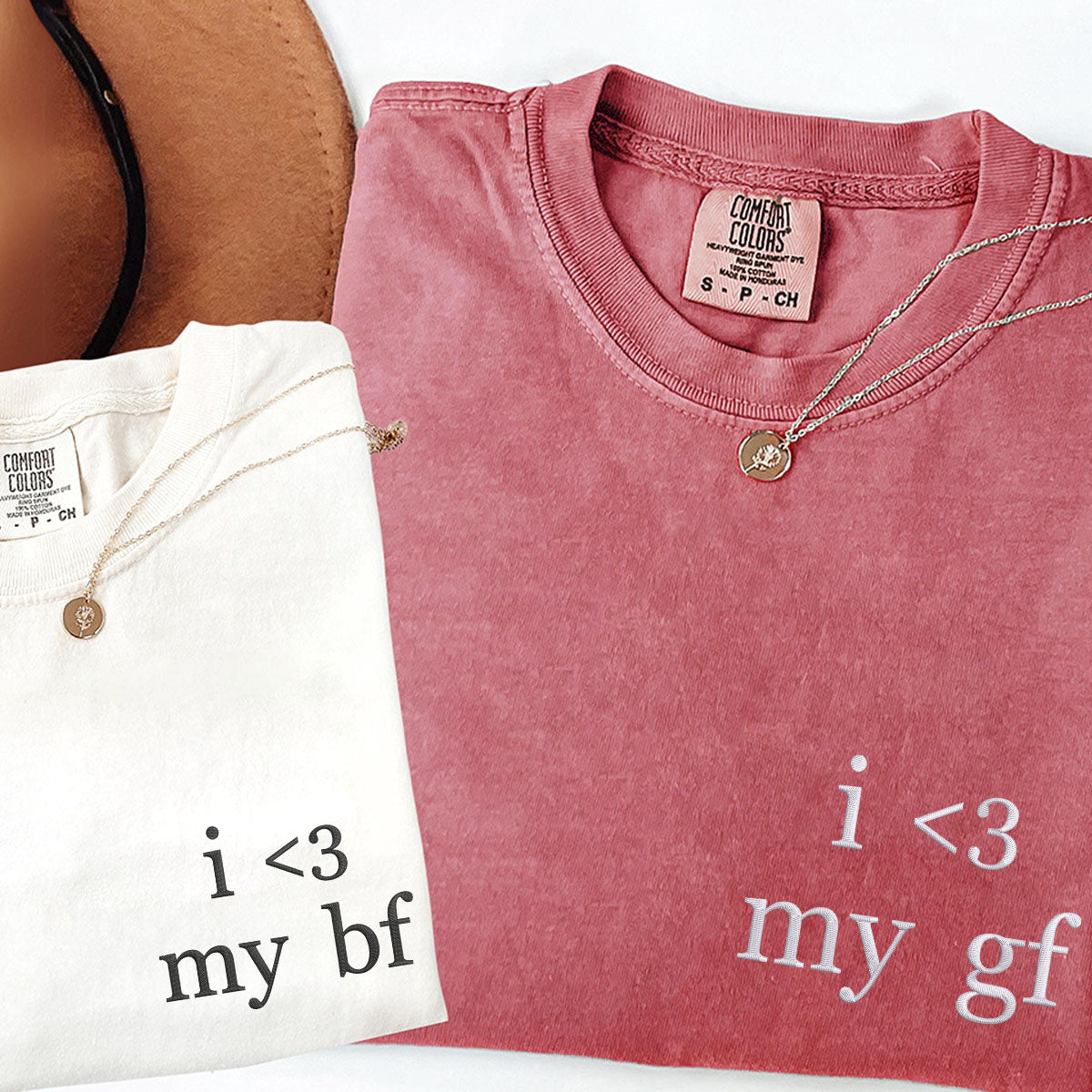 Custom Embroidered I Love My Boyfriend And Girlfriend Matching T-shirts for Couples