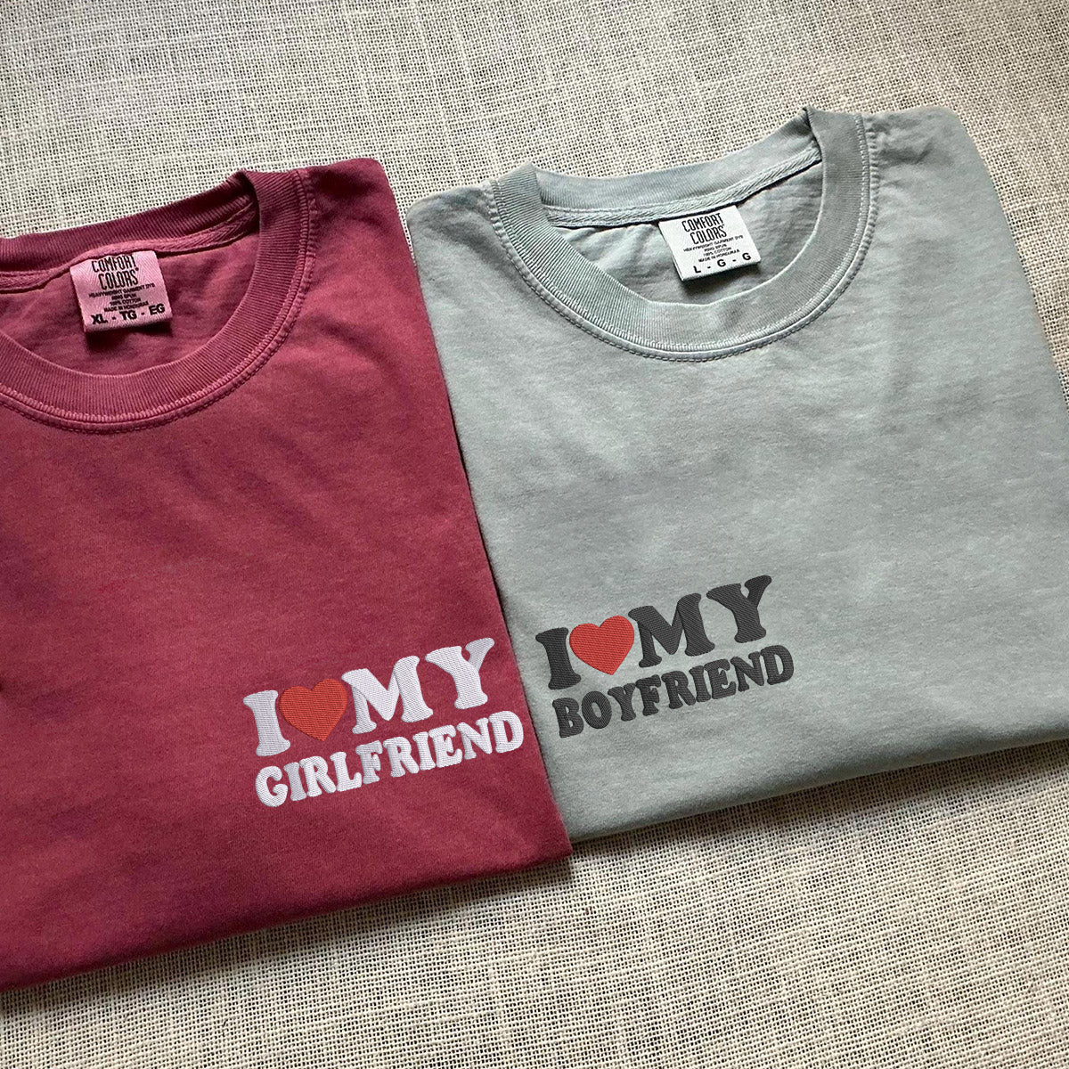 Custom Embroidered I Love My Boyfriend/ Girlfriend T-shirts for Couples