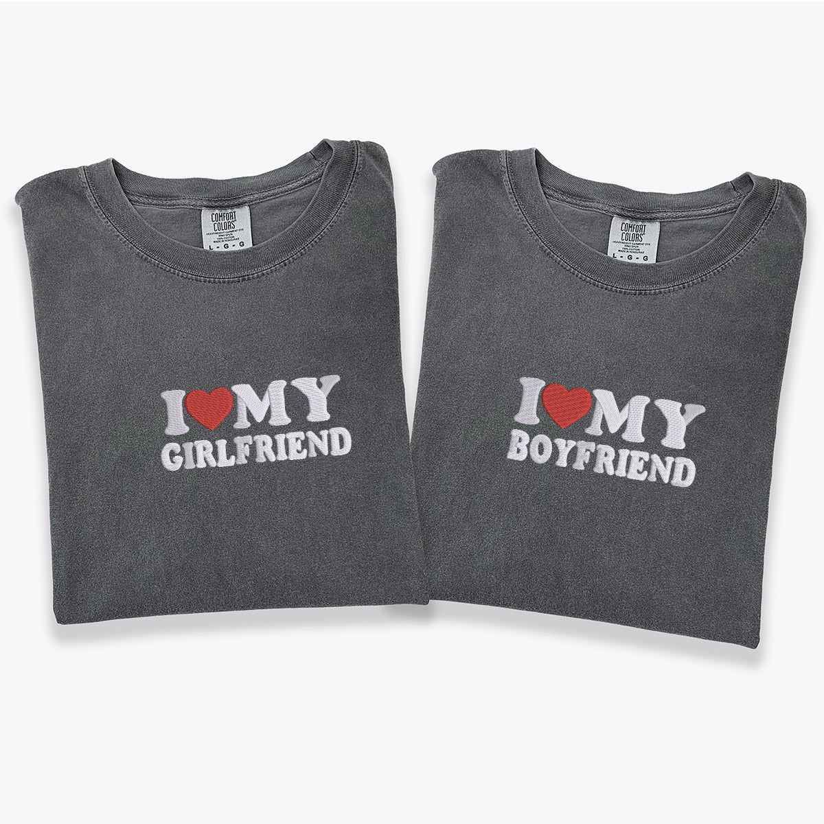 Custom Embroidered I Love My Boyfriend/ Girlfriend T-shirts for Couples