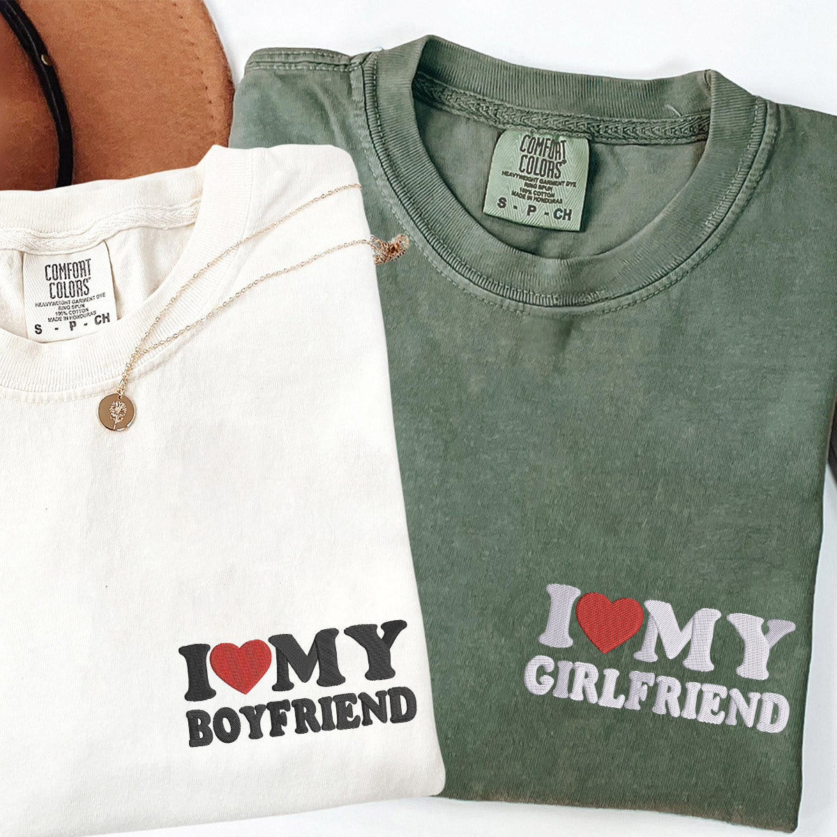 Custom Embroidered I Love My Boyfriend/ Girlfriend T-shirts for Couples