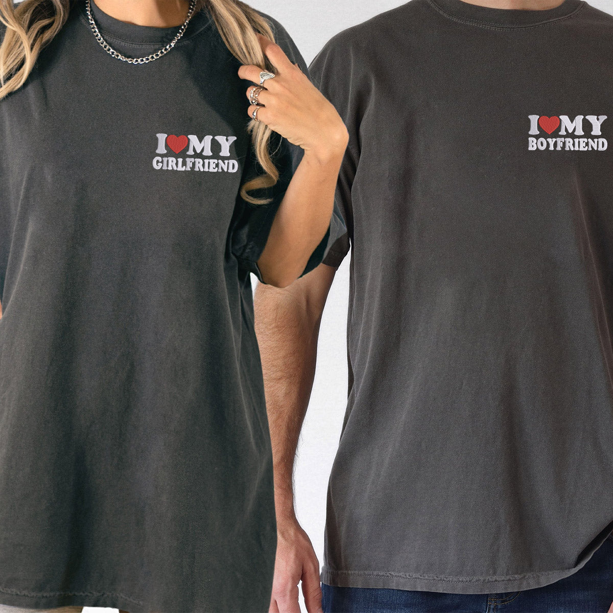 Custom Embroidered I Love My Boyfriend/ Girlfriend T-shirts for Couples