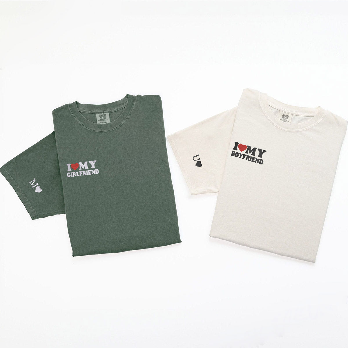 Custom Embroidered I Love My Boyfriend/ Girlfriend T-shirts for Couples