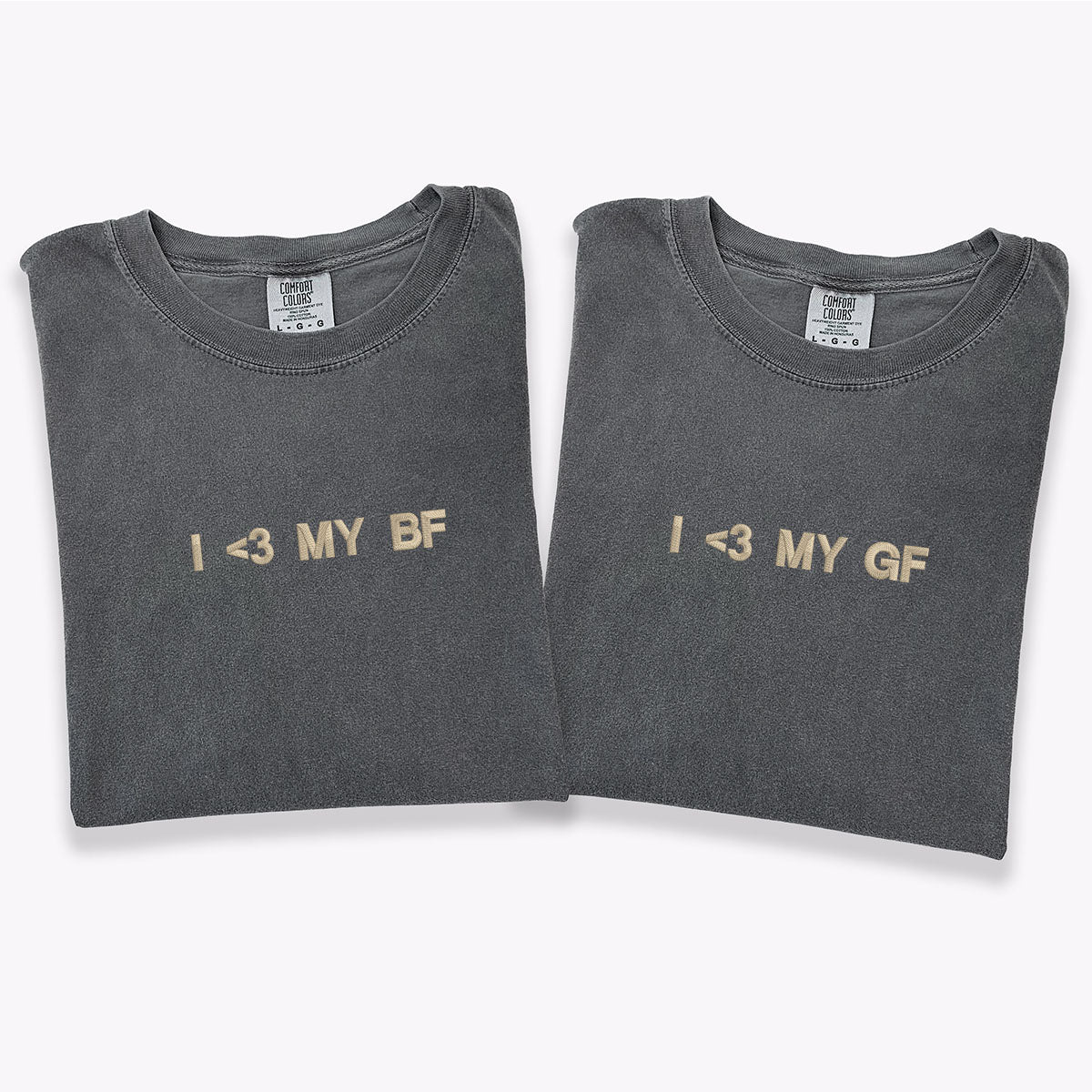 Custom Embroidered I Love My Gf Bf Matching T-shirts for Couples
