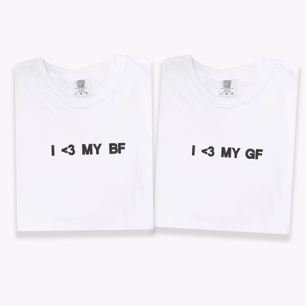 Custom Embroidered I Love My Gf Bf Matching T-shirts for Couples