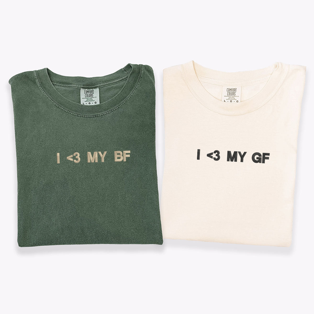 Custom Embroidered I Love My Gf Bf Matching T-shirts for Couples