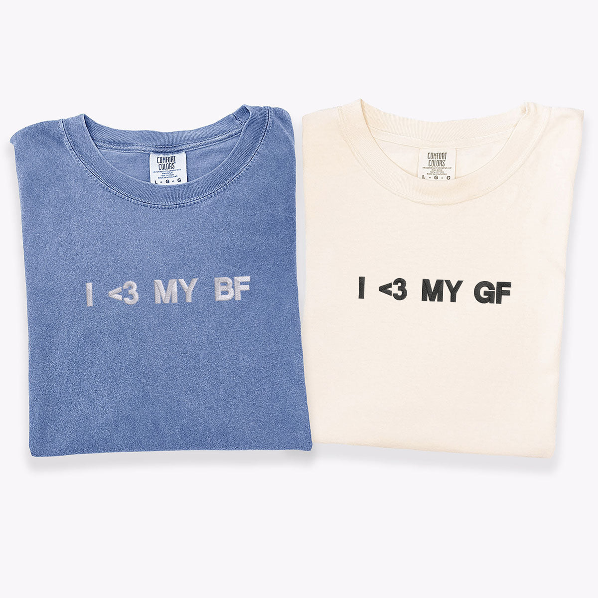 Custom Embroidered I Love My Gf Bf Matching T-shirts for Couples