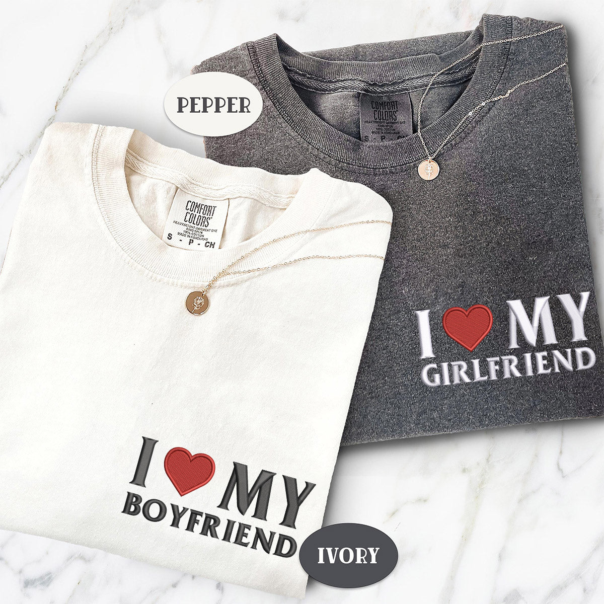 Custom Embroidered I Love My Girlfriend, Boy Friend Matching T-shirts for Couples
