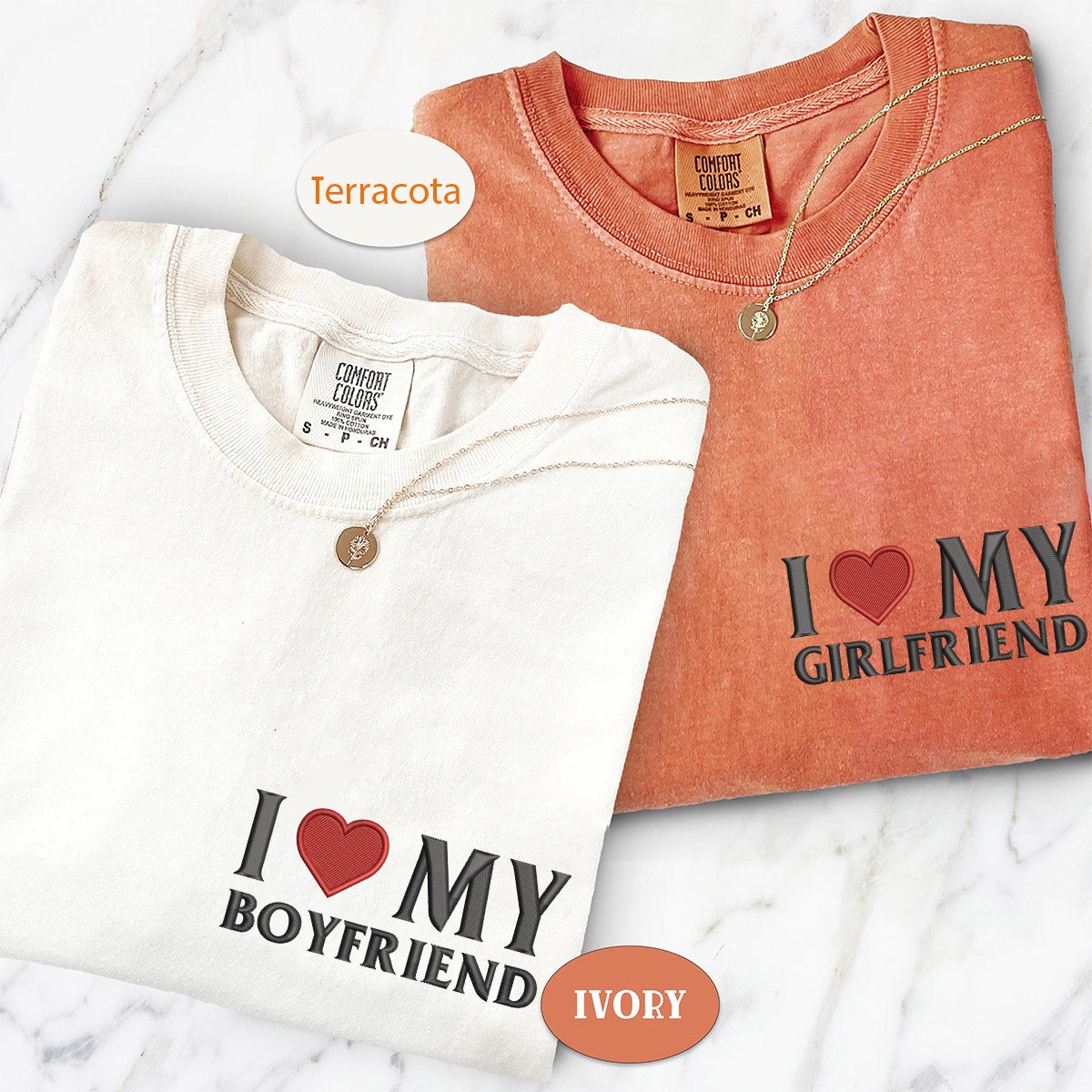 Custom Embroidered I Love My Girlfriend, Boy Friend Matching T-shirts for Couples