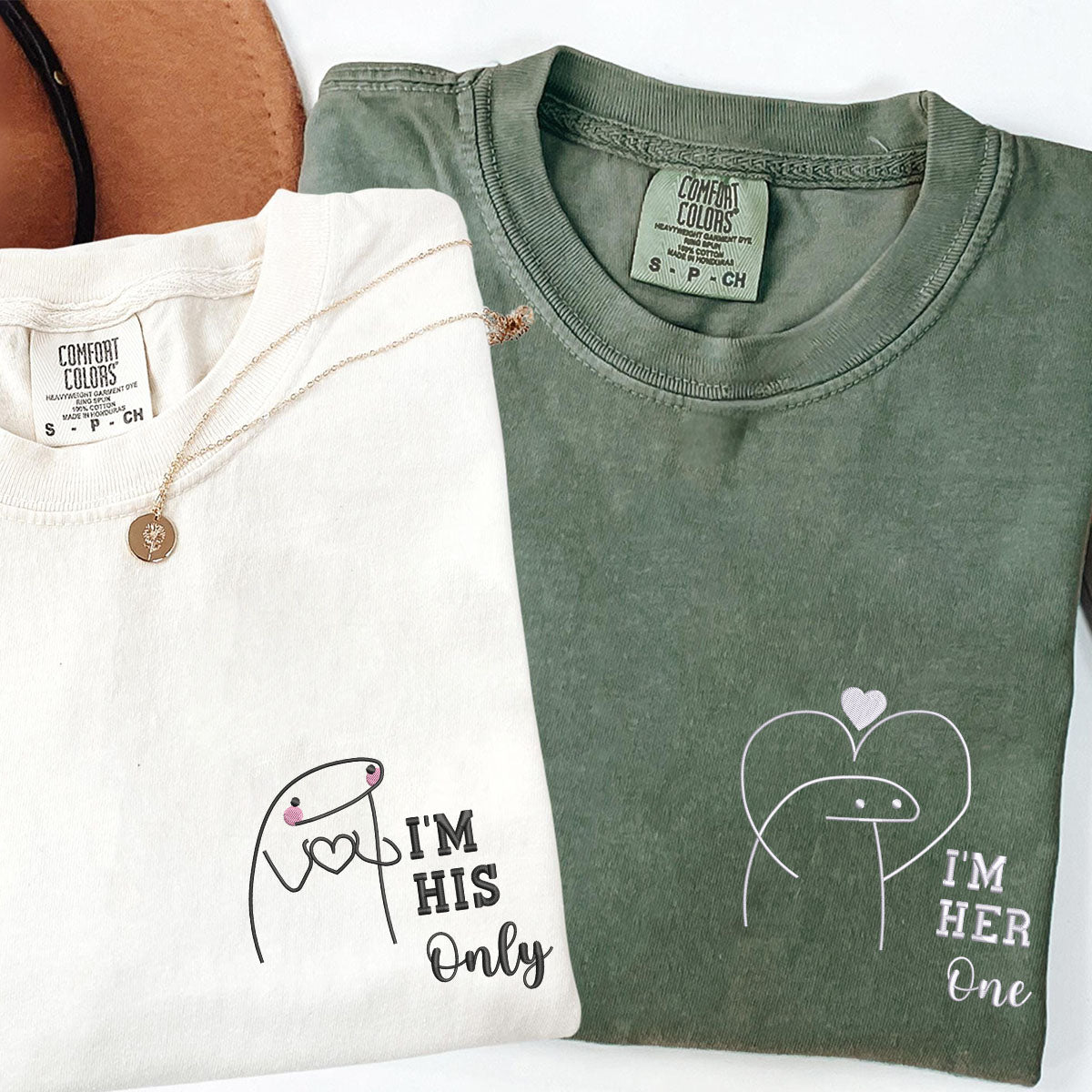 Custom Embroidered I&#39;m Her One I&#39;m His Only Matching T-shirts for Couples