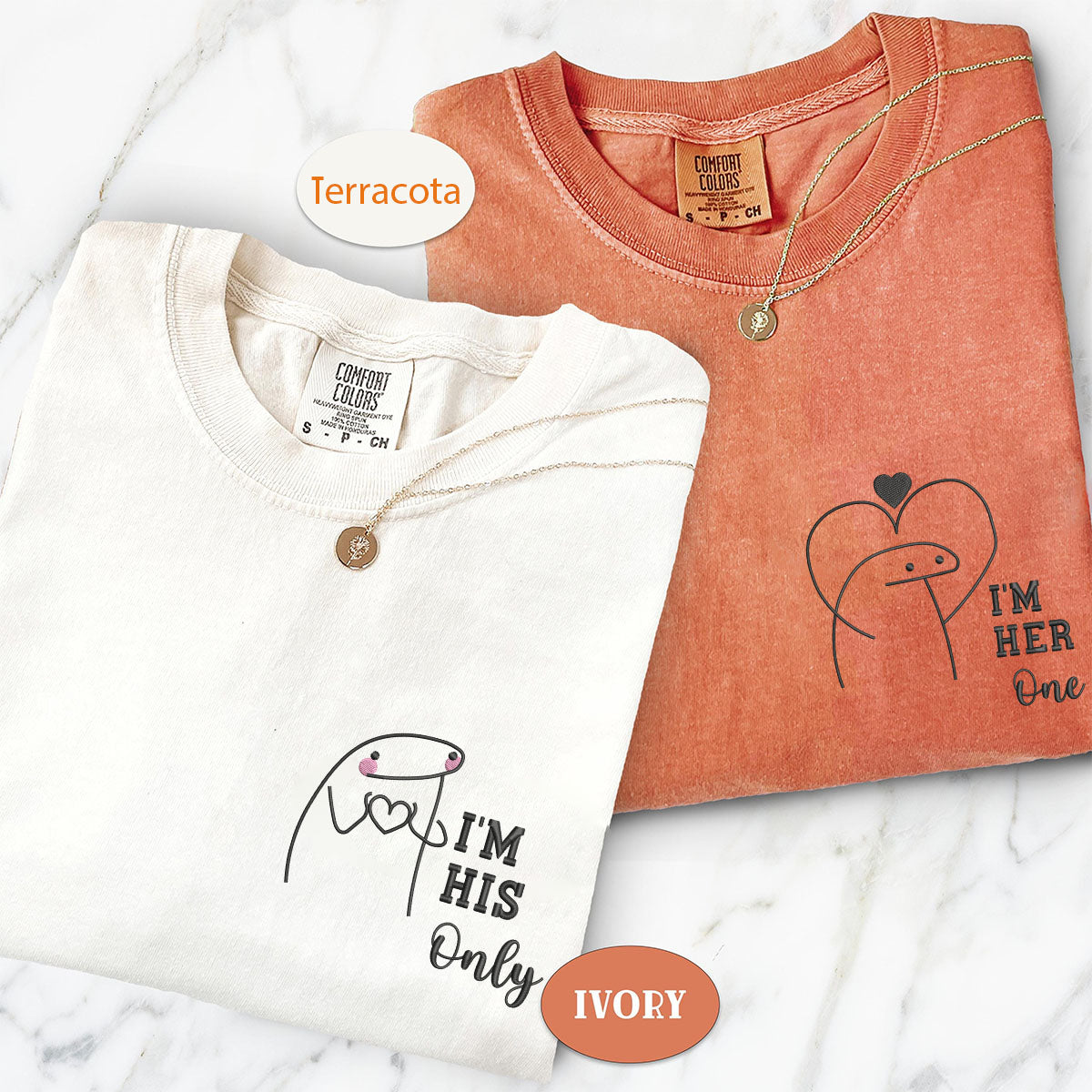 Custom Embroidered I&#39;m Her One I&#39;m His Only Matching T-shirts for Couples