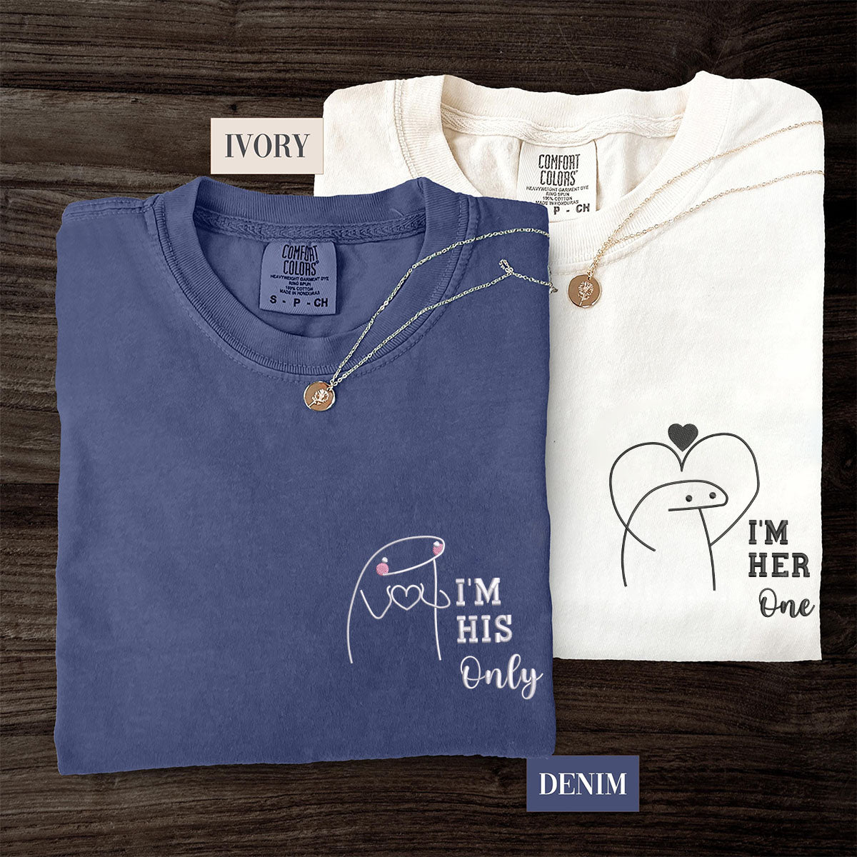 Custom Embroidered I&#39;m Her One I&#39;m His Only Matching T-shirts for Couples