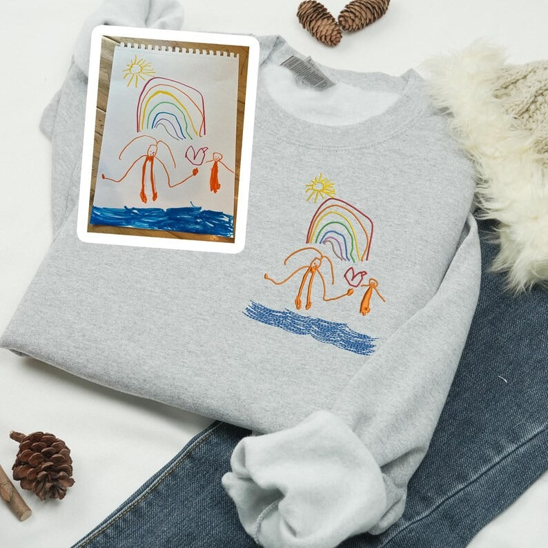 Custom Embroidered Kids Drawing Sweatshirt, Drawing Hoodie, Kid Art Shirt, Gift for Mother&#39;s Birthday, Christmas Gift