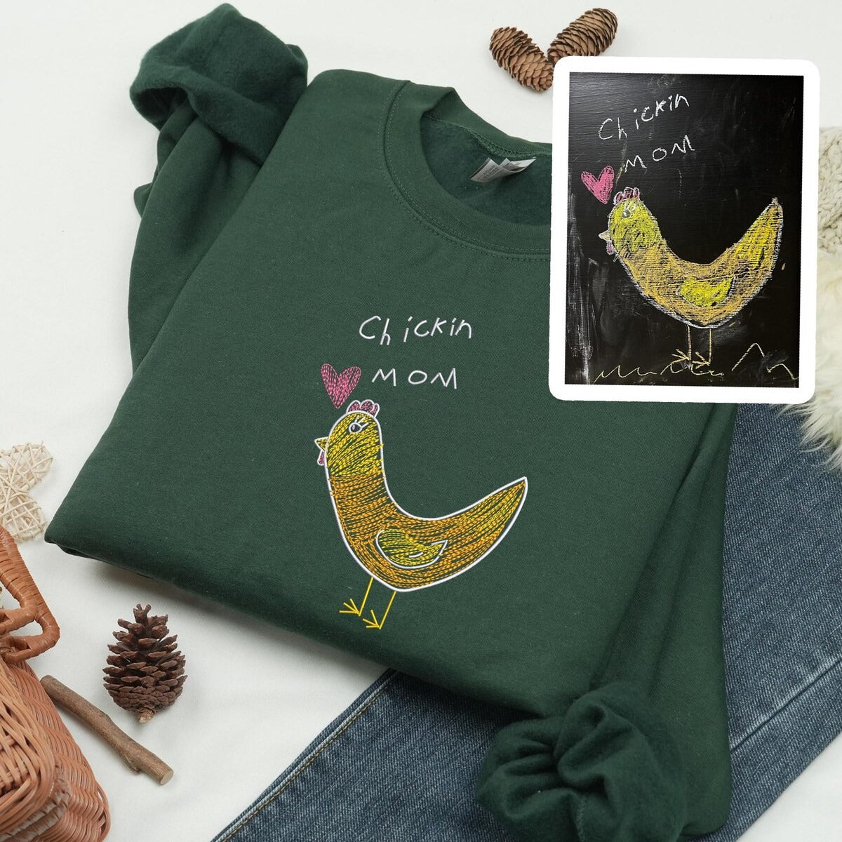 Custom Embroidered Kids Drawing Sweatshirt, Kids Drawing Hoodie, Kid Art Sweater, Gift for Mother&#39;s - Father&#39;s Day